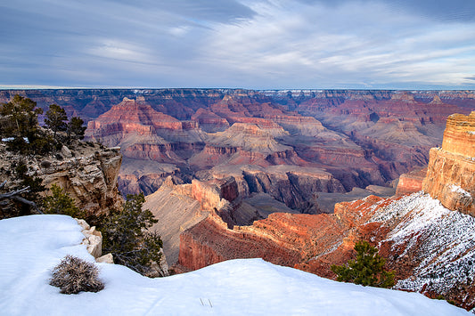Stunning skies and evening light over the Grand Canyon in winter