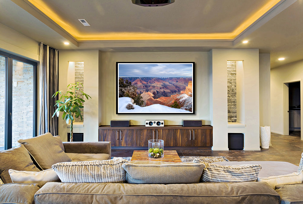 Framed print in lounge of the majestic Grand Canyon in winter