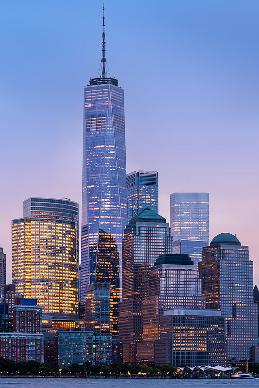 One world trade centre tower rising above manhattan