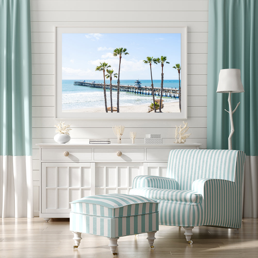 framed print of San Clemente pier and ocean California hanging wall