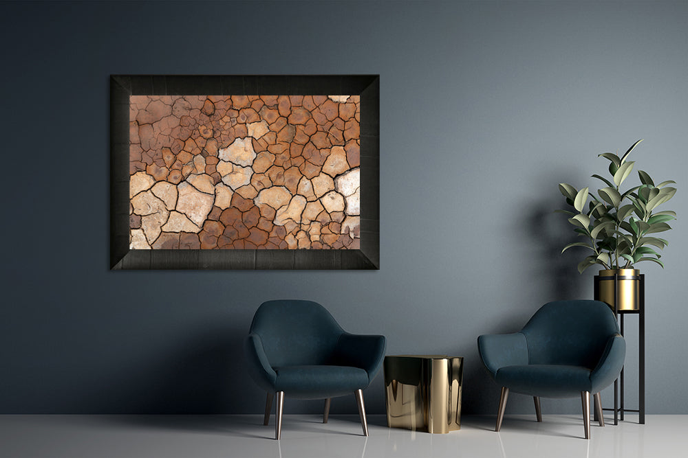 framed print of the textures of a dry clay creek bed in outback western australia