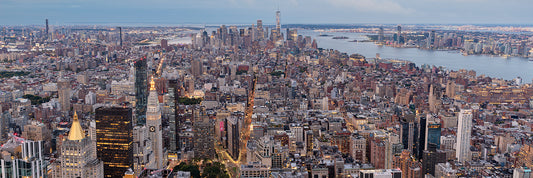 Panoramic view of midtown manhattan from top of the empire state building before sunrise