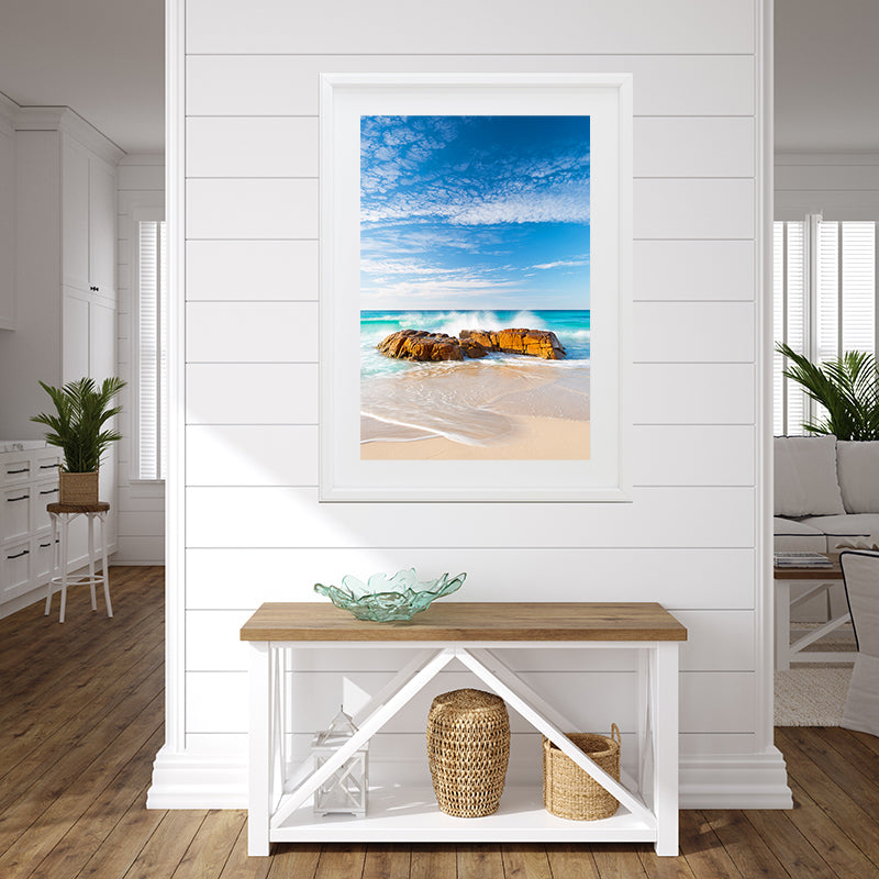 Print of Bunker Bay beach hanging on entrance wall to beach house