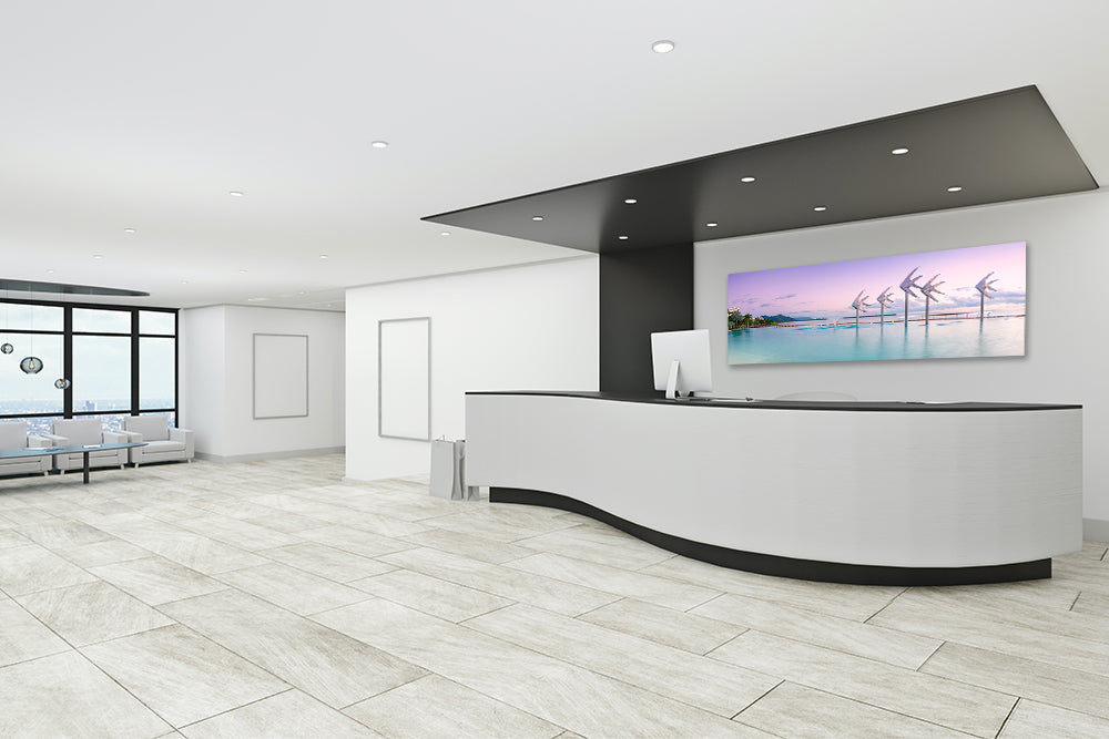 Panoramic print of cairns foreshore hanging in reception