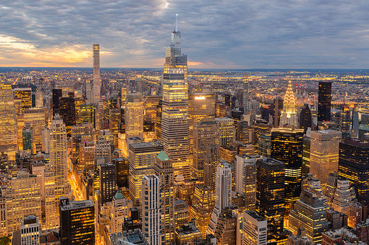 Above Manhattan and the lights of the city from the Empire State Building 