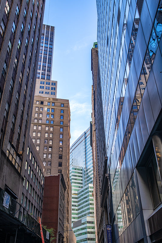 Looking up at the builds on wall street new york city