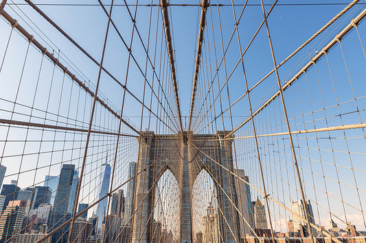 The iconic brooklyn bridge against lower manhattan in new york city