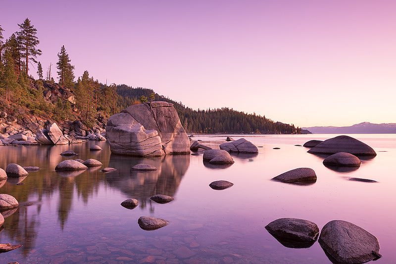 Early morning dawn over Bonsai Rock lake Tahoe
